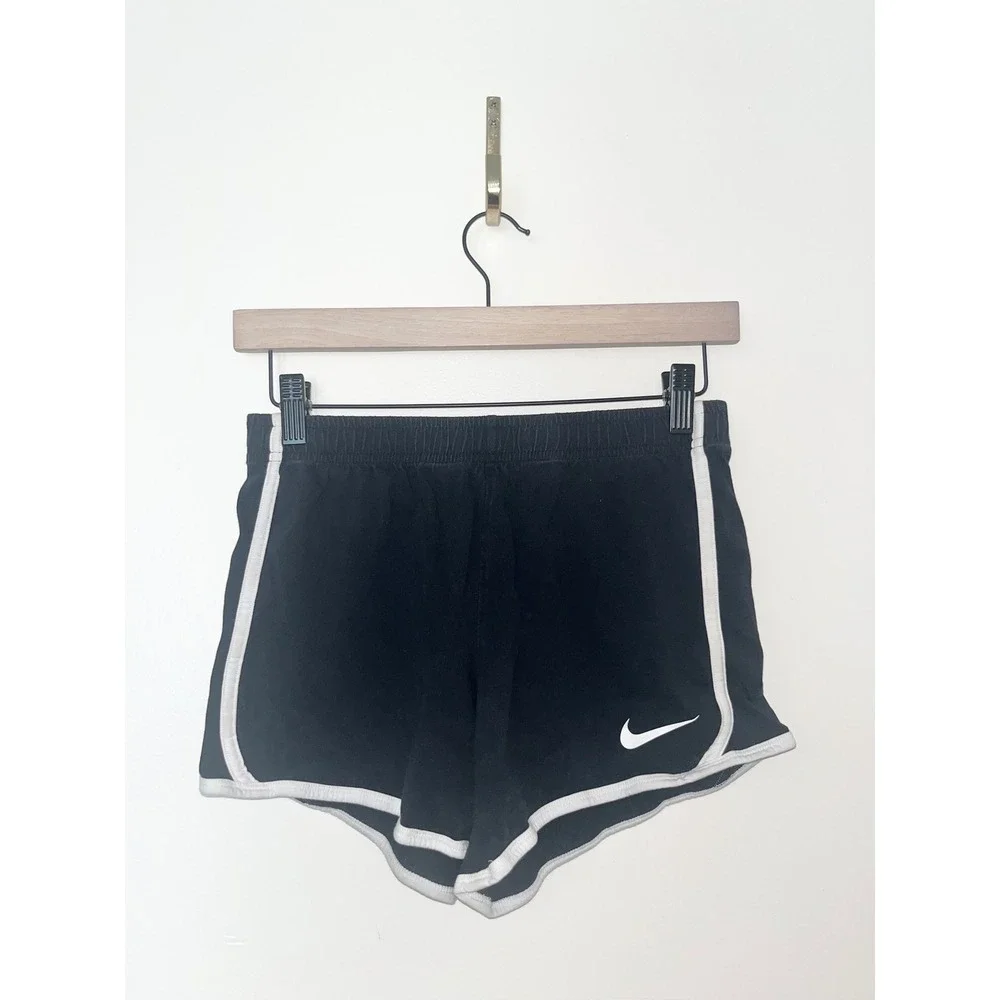 Nike Kids Black Athletic Shorts White Trim Elastic Waist‎ Drawstring